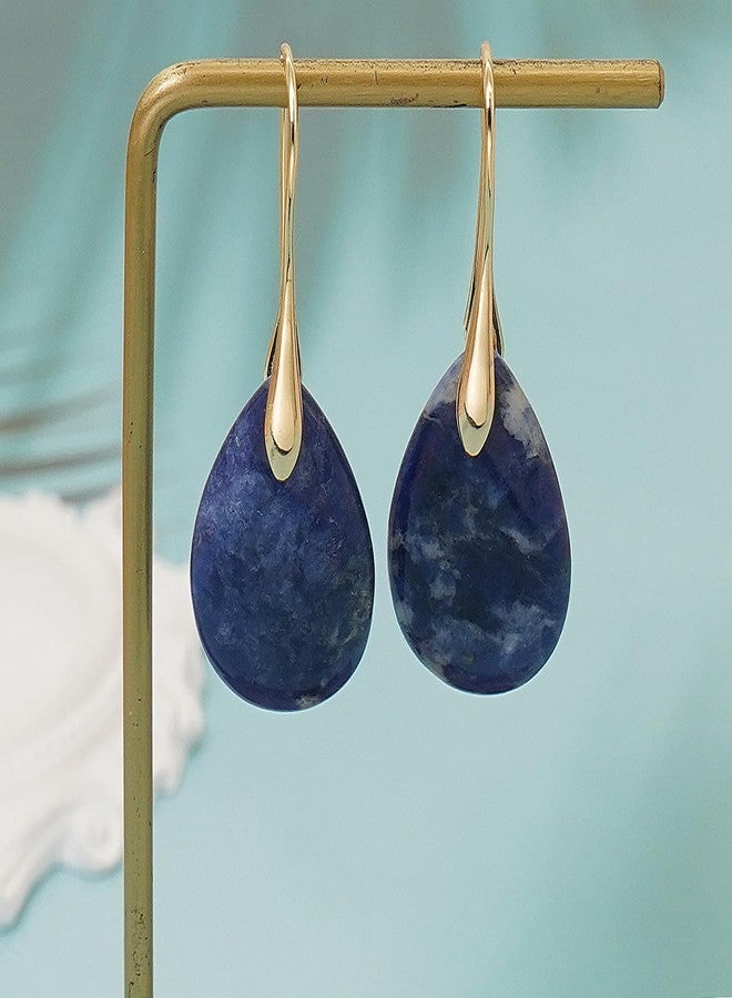 Wovanoo Natural Stone Earrings for Women Boho Dangle Drop Earrings Gemstone Fishhoop Statement Gold Earring Blue Gold - Image 5